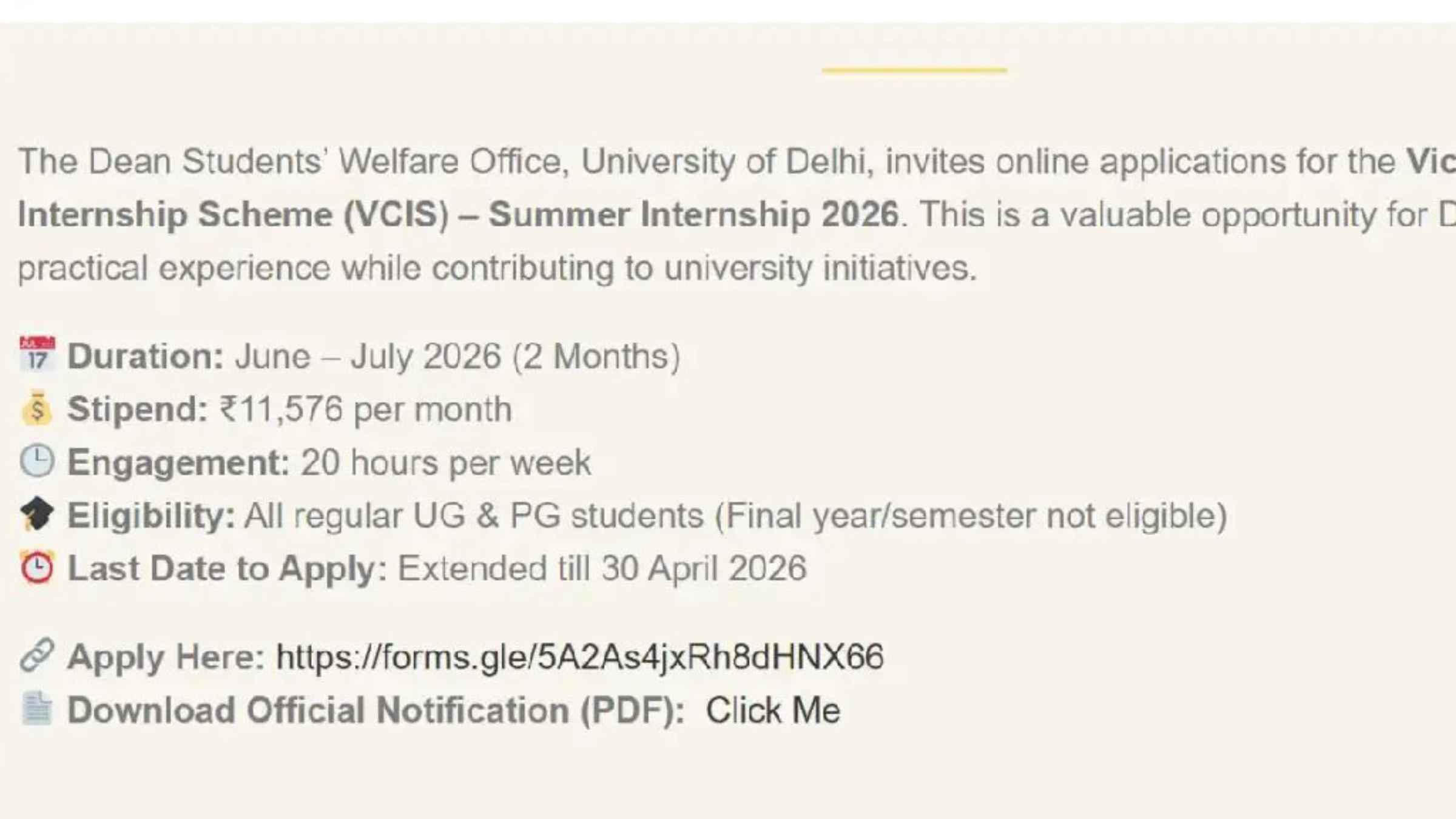 delhi university internship