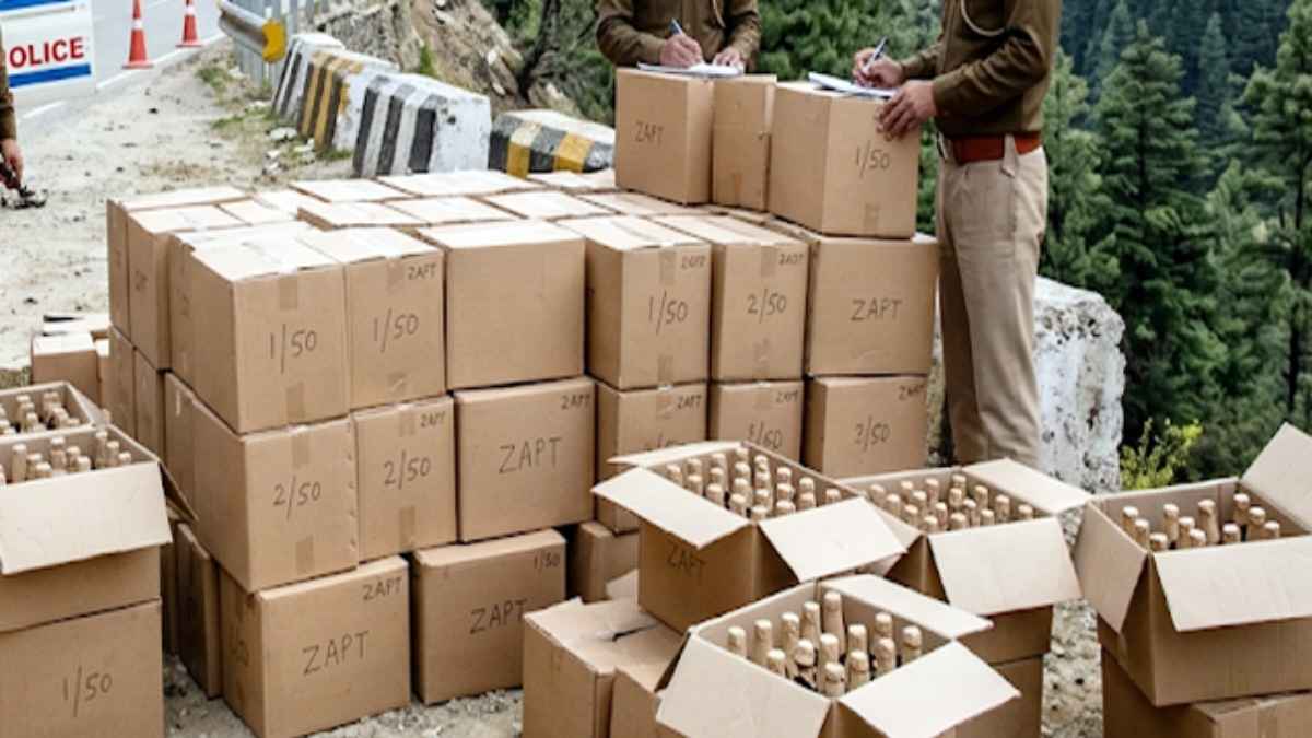 जोगिंद्रनगर में बड़ा खुलासा: रेलिंग से टकराई कार तो निकला शराब का जखीरा, चालक हुआ फरार stock of illegal liquor