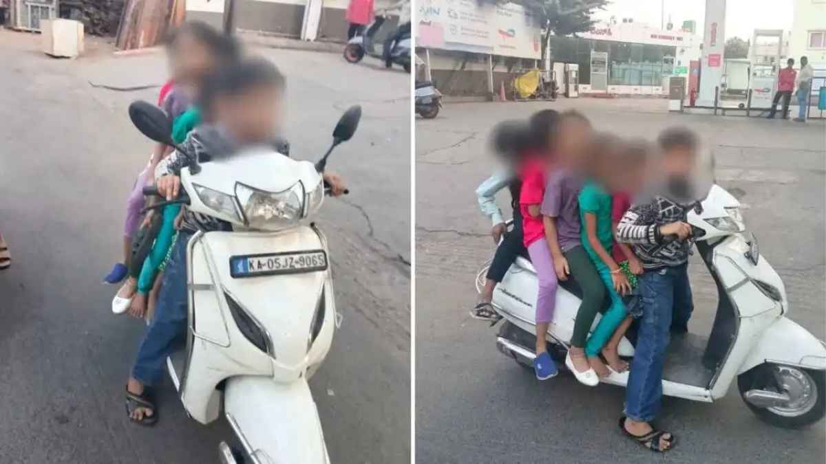 बेंगलुरु की सड़क पर मौत का तमाशा! एक स्कूटर पर सवार दिखे 6 बच्चे, रूह कंपा देगी यह खौफनाक तस्वीर 6 kids on one scooter