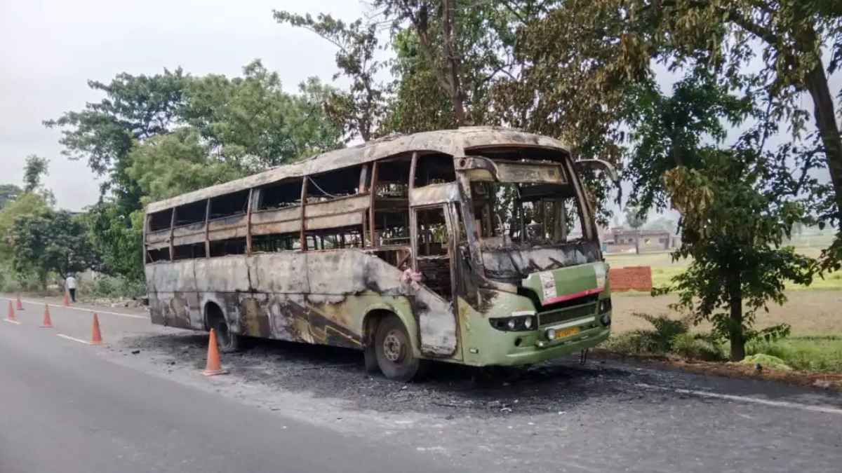 A massive fire broke out in a double-decker bus