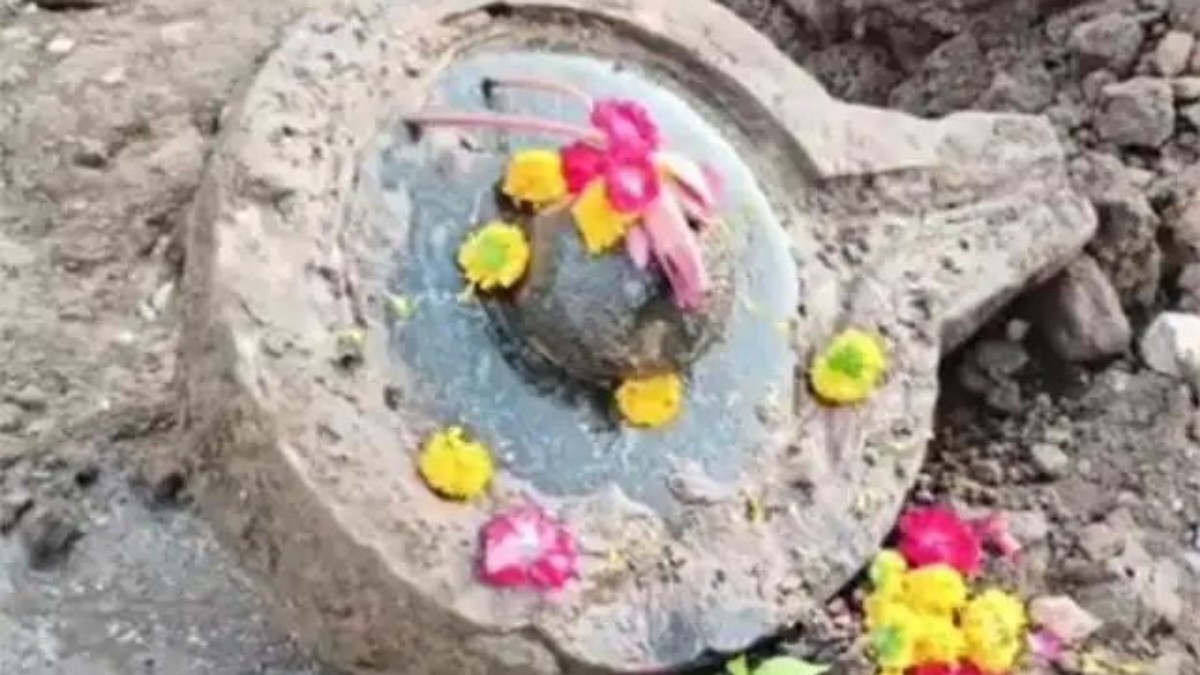 Ancient Shivalinga found during excavation